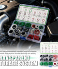 139 Piece AC O Ring Kit With 54 Rubber O Ring Assortment And 85 Compressor Gaskets In 12 Sizes For No Fuss DIY Friendly Tight Seal On Car AC Systems Durable Gasket Set For Automotive Service, transparent case open on engine