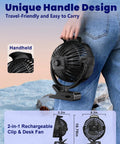 Rechargeable Clip On Fan 10000mAh, 8 Inch Portable Desk And Bedside Fan with handle design shown
