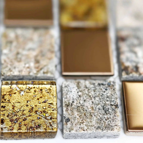 Rose Gold Glitter Glass Stone Mosaic Tile Set For Kitchen Backsplash And Fireplace Accent, 12x12 Inch Mesh Mounted Sheets, Mixed Metal Glass And Stone With Copper Gold Finish, Elegant Modern Backsplash Decor