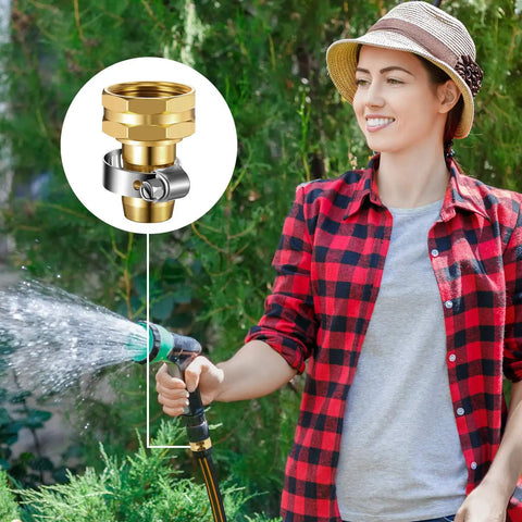 3 Piece Aluminum Female Thread Shank Hose Menders Kit With Aluminum Clamps And Copper Fittings For 5 By 8 And 3 By 4 Inch Standard Garden Hoses, Heavy Duty Leakproof Repair Set For Hoses And Attachments in use by a woman watering garden