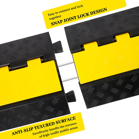 Two Channel Rubber Cable Ramp Protector And Cord Cover For Cables And Hoses with snap joint lock design and anti-slip surface