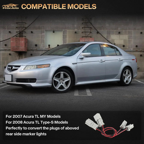 Silver 2007 Acura TL Type-S with rear LED markers, compatible with Acura TL 2007 2008 Type S Rear Side Marker Lights Wiring Harness Adapter Kit Plug And Play Socket Converter For Aftermarket LED Markers Easy Connect For A Precise Fit And Reliable Power
