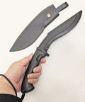 Person holding Plastic Practice Knife Set 12 Inch Polypropylene Nepalese Style Tanto Training Blades with PU Sheath in hand