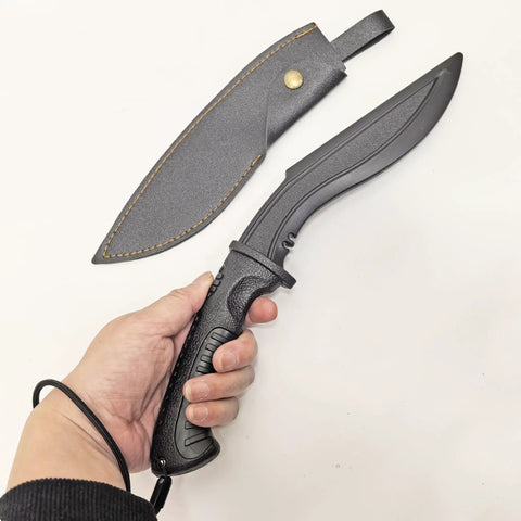 Person holding Plastic Practice Knife Set 12 Inch Polypropylene Nepalese Style Tanto Training Blades with PU Sheath in hand