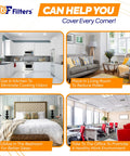 Infographic showing 2 Pack Replacement Filter For Levoit LV-H132 Air Purifier, used in kitchen, living room, bedroom, and office.