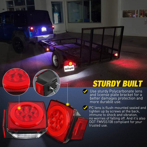 Two Pack LED Trailer Heavy Duty Light Kit With Halo Glow Ring Submersible Lights on a truck in night setting