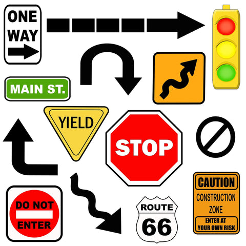 Road Sign Wall Decals For Kids Room Street Sign Decor Stickers Do Not Enter Stop Sign One Way Traffic Light Yield Caution Construction Route 66 Main Street Signs For A Dope Bedroom Decor Boys Room