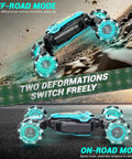Gesture Sensing RC Stunt Car With Remote And Wristband Control, 2.4GHz 4WD Transforming Car shown in off-road and on-road modes