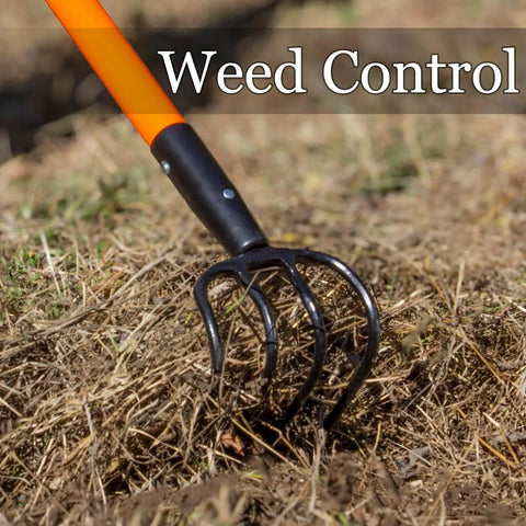 Heavy Duty Garden Cultivator With 4 Tines And Fiberglass Handle for weeding and loosening soil in dry grass area