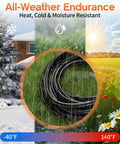 Outdoor 50 Ft Extension Cord With 3 Outlets And Indicator Light coiled on grass, showcasing all-weather endurance.