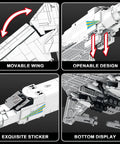 White Swan Fighter Building Block Set 33036 with movable wings and openable design, realistic military bomber kit.