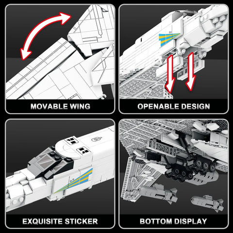 White Swan Fighter Building Block Set 33036 with movable wings and openable design, realistic military bomber kit.
