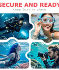 Collage with diver using Two Pack Scuba Octopus Holder For Regulators With Elastic Loop And 360 Swivel Clip during dive.