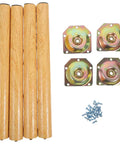 Replacement Wooden Table Legs With Stainless Steel Hardware Easy To Install Furniture Feet For Dining Tables And Cabinets Solid Wood Support In A Random Color Finish featuring four wood legs, metal plates, and screws.