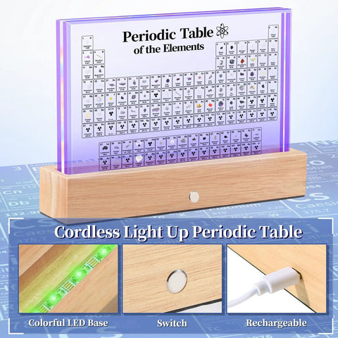 Periodic Table Display With Real Elements Inside, Upgraded Cordless Rechargeable Acrylic Table With 7 Color Led Lights And 83 Real Samples