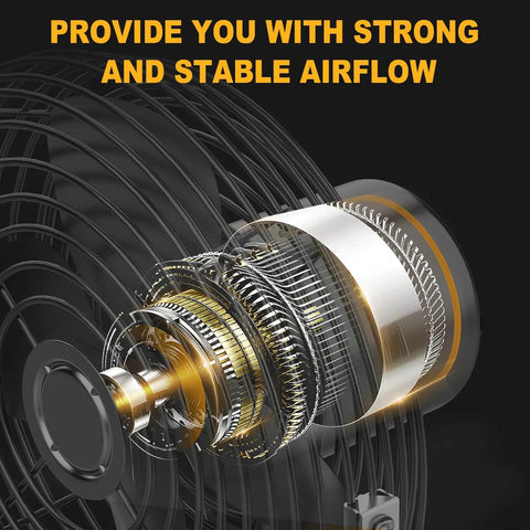 Internal mechanism of Dewalt 20V Battery Compatible Portable Jobsite Fan with strong stable airflow, showing fan components.