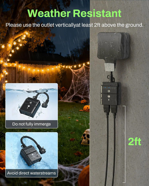 Outdoor Timer With 100 Ft Remote And Light Sensor Dusk To Dawn Auto On Off Countdown Timer For Garden Lights, weather resistant outdoor plug.
