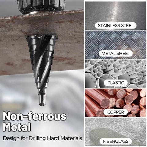 Workhorse M35 Step Drill Bit 1/8 To 1/2 Inch TiAlN Coated Four Spiral Flute drilling metal sheet