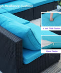 All Weather 7 Piece Outdoor Sectional Sofa Set With Waterproof Cover Wicker Patio Furniture Including Coffee Table Cushions And Rust Resistant Frame Blue Backyard Hangout Conversation Set For Garden And Patio showing thick cushions and zipper design
