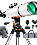 High Powered 90mm Aperture 600mm Focal Length Telescope For Grownups With Durable Metal AZ Mount And Stainless Steel Tripod