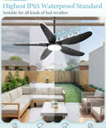 46 Inch Outdoor Ceiling Fan With Lights For Patio Gazebo IP65 Waterproof Remote Control 6 Speeds DC Motor Black in rain