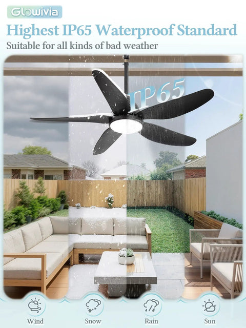 46 Inch Outdoor Ceiling Fan With Lights For Patio Gazebo IP65 Waterproof Remote Control 6 Speeds DC Motor Black in rain