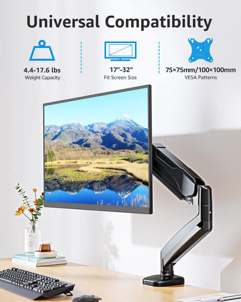 Full Motion Desk Mount For One Monitor Up To 32 Inches, Height Adjustable Arm With Clamp Or Grommet Base in office setup