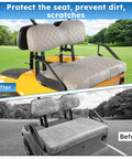 Before and after of Ezgo Txt Front Seat Covers 1994-2013 Waterproof Vinyl Leather Replacement With Pockets Beige Golf Cart Accessories.