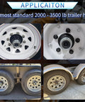 Heavy Duty Trailer Hub Dust Caps Set 1.98 Inch Fits 2000-3500 Lb EZ Lube and Standard Axles, wheel and axle close-up