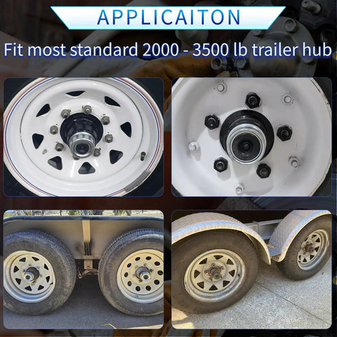 Heavy Duty Trailer Hub Dust Caps Set 1.98 Inch Fits 2000-3500 Lb EZ Lube and Standard Axles, wheel and axle close-up