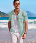 Men's Knit Short Sleeve Button Down Shirt Vintage Polo Beach Top In Ice Green Lightweight Breathable Knit Casual Summer Everyday Wear Soft Comfort Wrinkle Free And Easy Care