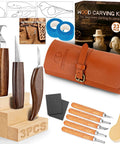 Beginner Wood Carving Kit With 23 Tools In PVC Case That Kickstarts Your Carving Game Includes 3 Whittling Knives 5 Detail Knives Basswood Blocks Spoon Block 4 Templates And Step By Step User Guide For New Carvers.