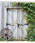 Farmhouse Shower Curtain With Green Ivy Leaves And Gray Wood Plank Look And Country Cabin Vibe Durable Polyester With Hooks 70x70 Inches