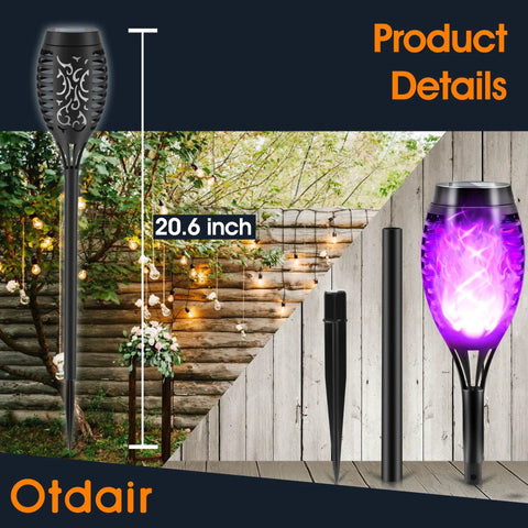 Purple Flame Solar Christmas Lights Outdoor 12 Pack With Dancing Torch Effect, 20.6 inch, IP65 waterproof outdoor decor