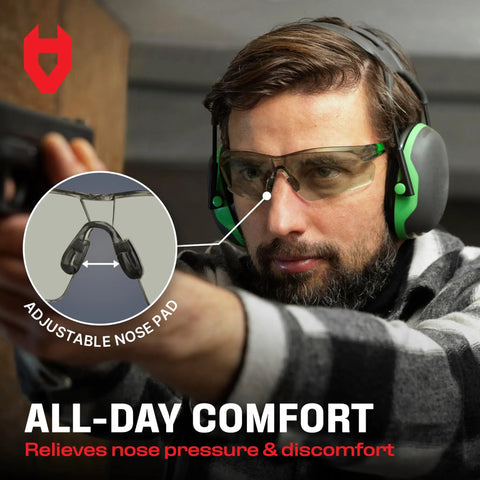 Legit Anti Fog Safety Glasses With Scratch Resistant Coating Serving Boss Level Uv Defense and a Fly Wraparound Silhouette on a man shooting.