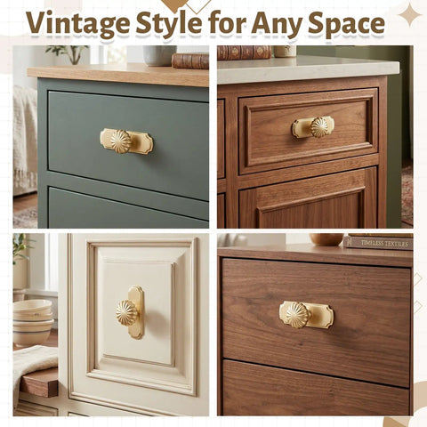 10 Pack Vintage Cabinet Knobs With Backplates In Brushed Brass on assorted kitchen cabinets and drawers