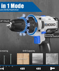 20V Cordless Impact Drill Driver Kit With Battery And Fast Charger, 2-Speed, 3-in-1 mode, showing 3/8" chuck and forward/reverse switch