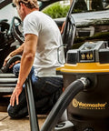 Beast Series 16 Gallon Wet/Dry Shop Vac With 6.5 HP Motor in use for car detailing, showcasing 2-1/2 inch hose and 360 Air Watts suction.
