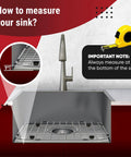 Diagram demonstrating how to measure for Premium Stainless Steel Sink Protector Set With 13x16 And 11.26x14.5 Grates For Double Bowl Kitchen Sinks No Slip Bottom Grids 2 Pack Fits Most Sinks Today.