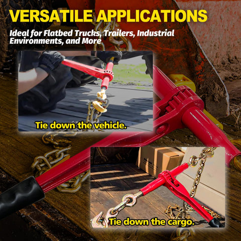Heavy Duty Ratchet Chain Binders 5/16 To 3/8 Inch, 4 Pack With Clevis Hooks, versatile use for vehicle and cargo tie down