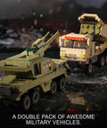 Military Vehicle Building Kit Dual M142 HIMARS And Dana M2 Howitzer army truck models with poseable wheels on display