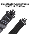 Baktrak Traction Web Rifle Sling 36 Inch With 500Lb Rated Swivels And Slim Non Slip Pad Black And Gray, close-up swivel view