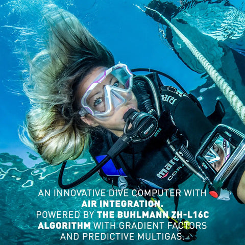 Diver using Genius Scuba Dive Computer With Ergonomic Wrist Mount Built For Everyday And Technical Dives Multi Mode Operation