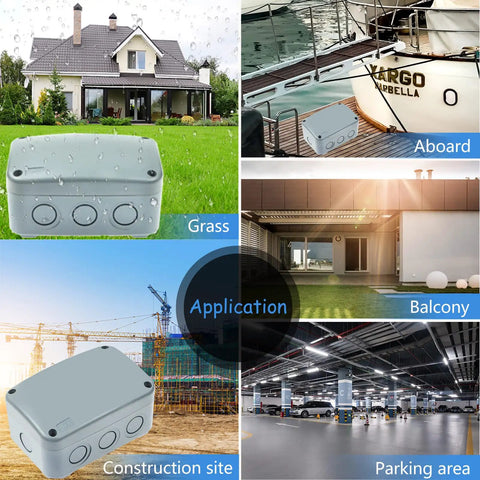 Image of Rugged Weatherproof Outdoor Junction Box IP66 Enclosure 125x86x62mm Waterproof PVC And ABS Project Box in various outdoor settings.