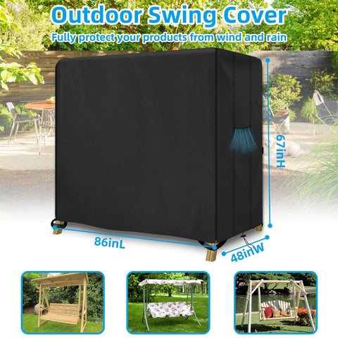 Tough As Nails 600D Oxford Hammock Glider Cover For 2 To 3 Seater Outdoor Swing Canopy With UV Protection Windproof And Waterproof Shield Replacement 86 By 48 By 67 Inch Black around swing on deck