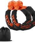 Two Pack 1/2 Inch By 22 Inch Synthetic Soft Shackles With 20 Ton Breaking Strength, black sleeves, storage bag, orange color.