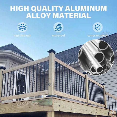 Deck with 101 Pack 26 Inch Hollow Aluminum Deck Balusters For Railing And Fencing, Rust Resistant Powder Coated Spindles.