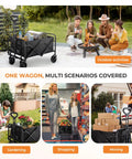 Heavy Duty Collapsible Wagon With All Terrain Wheels And Drink Holders 220 Lbs Capacity Foldable Utility Cart in various settings