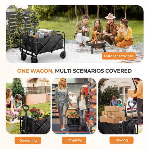 Heavy Duty Collapsible Wagon With All Terrain Wheels And Drink Holders 220 Lbs Capacity Foldable Utility Cart in various settings