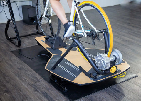 Indoor Trainer Tire for Road Bikes 700x25c Yellow, Ultra Quiet and Durable, on bike trainer during home spin session